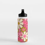 Groovy Retro Floral Garden 60s 70s Pattern in Pink Avocado Brown  Water Bottle Gallery Image 3