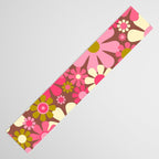 Groovy Retro Floral Garden 60s 70s Pattern in Pink Avocado Brown  Table Runner Gallery Image 3
