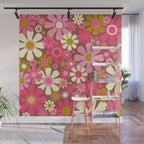 Groovy Retro Floral Garden 60s 70s Pattern in Pink Avocado Brown  Wall Mural Gallery Image 1