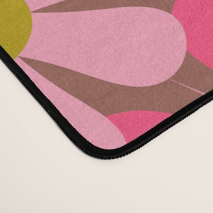 Groovy Retro Floral Garden 60s 70s Pattern in Pink Avocado Brown  Desk Mat Gallery Image 4