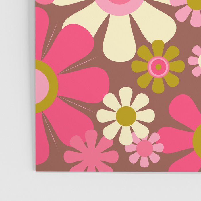 Groovy Retro Floral Garden 60s 70s Pattern in Pink Avocado Brown  Poster Gallery Image 3