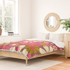 Groovy Retro Floral Garden 60s 70s Pattern in Pink Avocado Brown  Duvet Cover Gallery Image 2