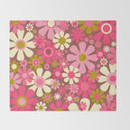 Groovy Retro Floral Garden 60s 70s Pattern in Pink Avocado Brown  Throw Blanket Gallery Image 2