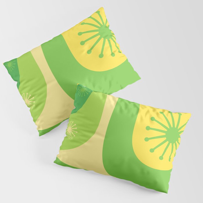 Mid Century Modern Atomic Groove Retro Abstract Pattern Lime Green and Yellow Pillow Sham Gallery Image 1