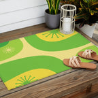 Mid Century Modern Atomic Groove Retro Abstract Pattern Lime Green and Yellow Outdoor Rug Gallery Image 2