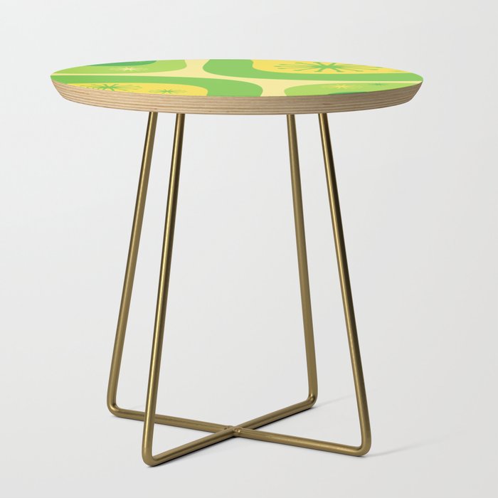 Mid Century Modern Atomic Groove Retro Abstract Pattern Lime Green and Yellow Side Table Gallery Image 1
