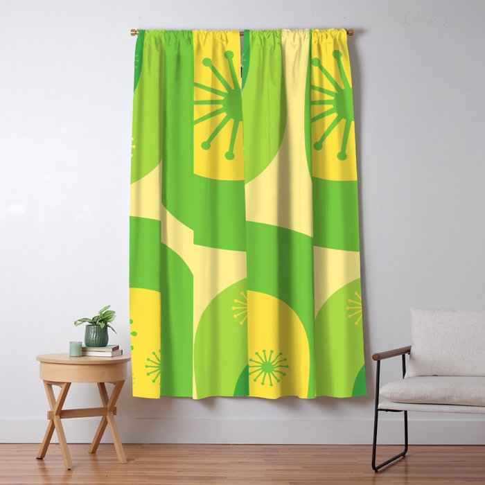 Mid Century Modern Atomic Groove Retro Abstract Pattern Lime Green and Yellow Window Curtain Gallery Image 5