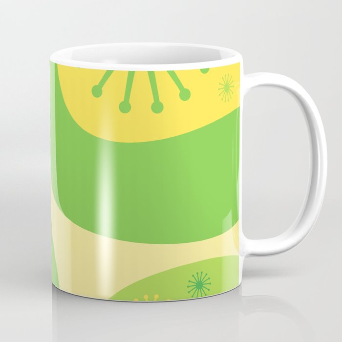 Mid Century Modern Atomic Groove Retro Abstract Pattern Lime Green and Yellow Coffee Mug Gallery Image 1