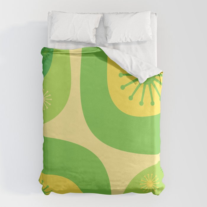 Mid Century Modern Atomic Groove Retro Abstract Pattern Lime Green and Yellow Duvet Cover Gallery Image 1
