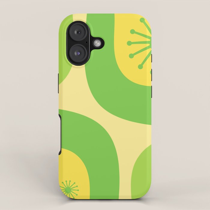 Mid Century Modern Atomic Groove Retro Abstract Pattern Lime Green and Yellow iPhone Case Gallery Image 1
