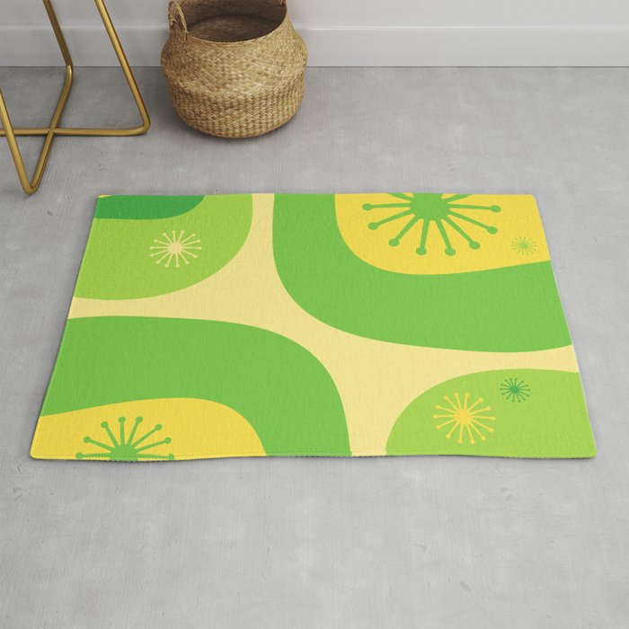 Mid Century Modern Atomic Groove Retro Abstract Pattern Lime Green and Yellow Rug Gallery Image 1