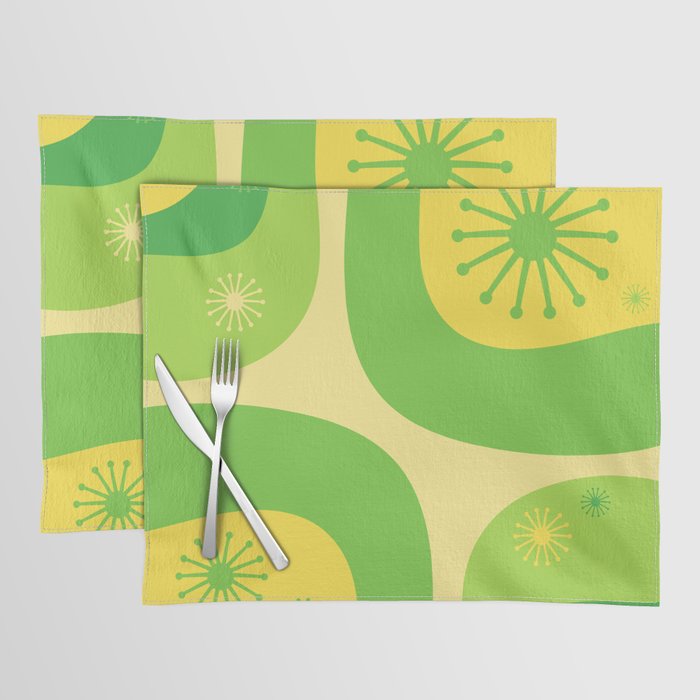 Mid Century Modern Atomic Groove Retro Abstract Pattern Lime Green and Yellow Placemat Gallery Image 1
