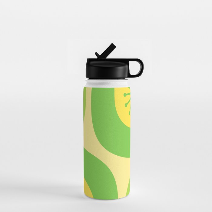 Mid Century Modern Atomic Groove Retro Abstract Pattern Lime Green and Yellow Water Bottle Gallery Image 1