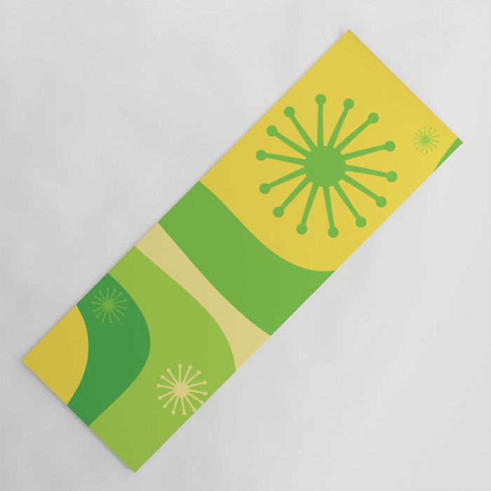 Mid Century Modern Atomic Groove Retro Abstract Pattern Lime Green and Yellow Yoga Mat Gallery Image 1
