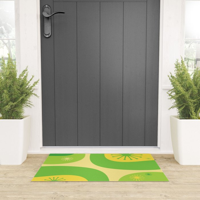 Mid Century Modern Atomic Groove Retro Abstract Pattern Lime Green and Yellow Welcome Mat Gallery Image 3