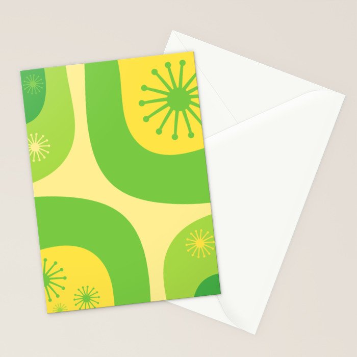 Mid Century Modern Atomic Groove Retro Abstract Pattern Lime Green and Yellow Stationery Card Gallery Image 2