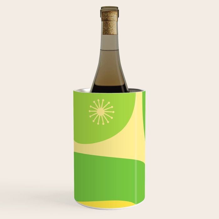 Mid Century Modern Atomic Groove Retro Abstract Pattern Lime Green and Yellow Wine Chiller Gallery Image 2