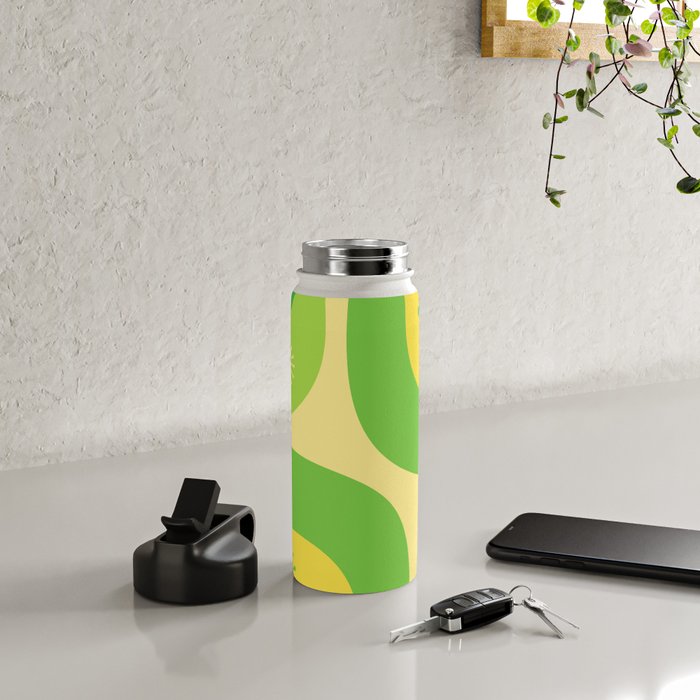 Mid Century Modern Atomic Groove Retro Abstract Pattern Lime Green and Yellow Water Bottle Gallery Image 4