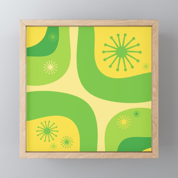 Mid Century Modern Atomic Groove Retro Abstract Pattern Lime Green and Yellow Mini Art Print Gallery Image 1