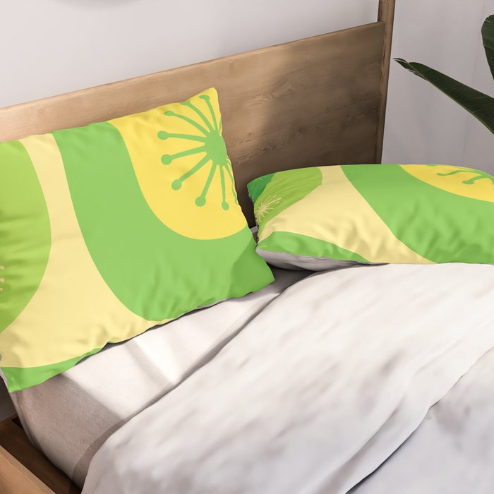 Mid Century Modern Atomic Groove Retro Abstract Pattern Lime Green and Yellow Pillow Sham Gallery Image 2