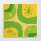 Mid Century Modern Atomic Groove Retro Abstract Pattern Lime Green and Yellow Wood Wall Art Gallery Image 1