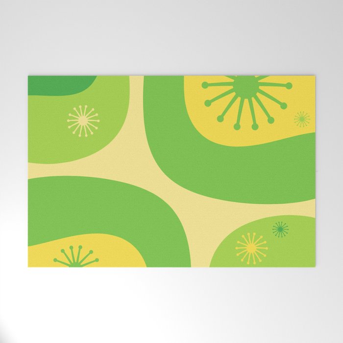 Mid Century Modern Atomic Groove Retro Abstract Pattern Lime Green and Yellow Welcome Mat Gallery Image 1
