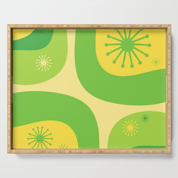 Mid Century Modern Atomic Groove Retro Abstract Pattern Lime Green and Yellow Serving Tray Gallery Image 1