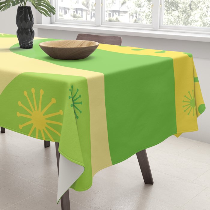 Mid Century Modern Atomic Groove Retro Abstract Pattern Lime Green and Yellow Tablecloth Gallery Image 3