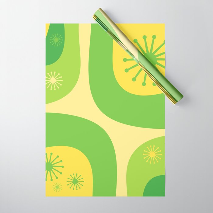 Mid Century Modern Atomic Groove Retro Abstract Pattern Lime Green and Yellow Wrapping Paper Gallery Image 1