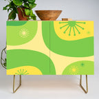 Mid Century Modern Atomic Groove Retro Abstract Pattern Lime Green and Yellow Credenza Gallery Image 1