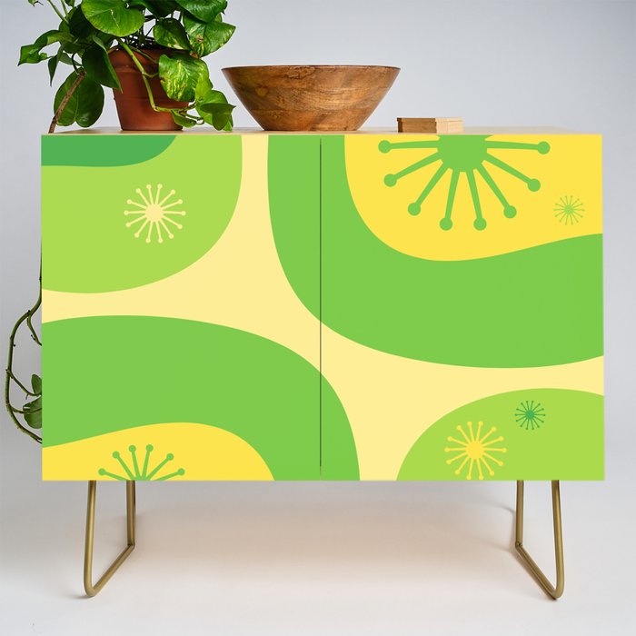 Mid Century Modern Atomic Groove Retro Abstract Pattern Lime Green and Yellow Credenza Gallery Image 1