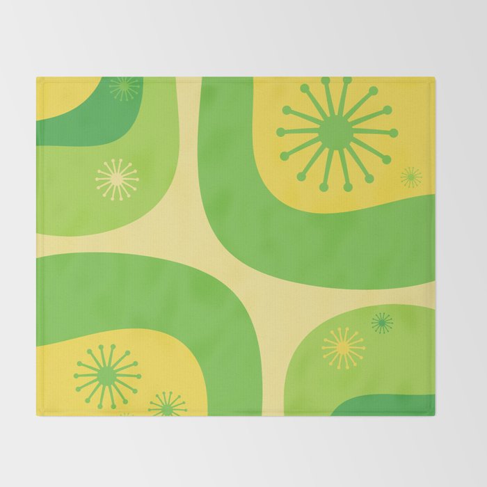 Mid Century Modern Atomic Groove Retro Abstract Pattern Lime Green and Yellow Throw Blanket Gallery Image 2