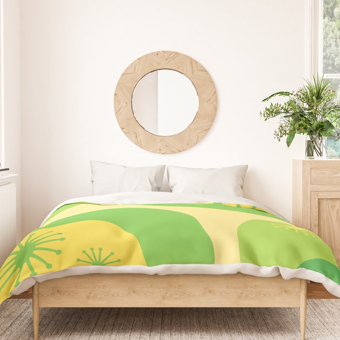 Mid Century Modern Atomic Groove Retro Abstract Pattern Lime Green and Yellow Duvet Cover Gallery Image 3