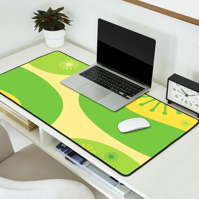 Mid Century Modern Atomic Groove Retro Abstract Pattern Lime Green and Yellow Desk Mat Gallery Image 2