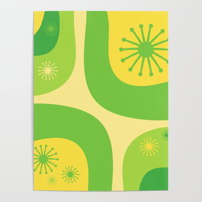 Mid Century Modern Atomic Groove Retro Abstract Pattern Lime Green and Yellow Poster Gallery Image 4