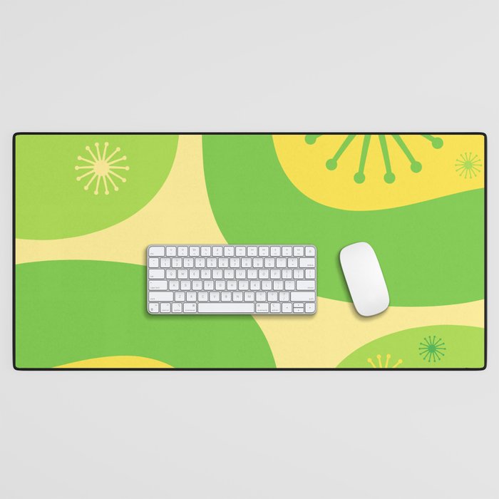 Mid Century Modern Atomic Groove Retro Abstract Pattern Lime Green and Yellow Desk Mat Gallery Image 1