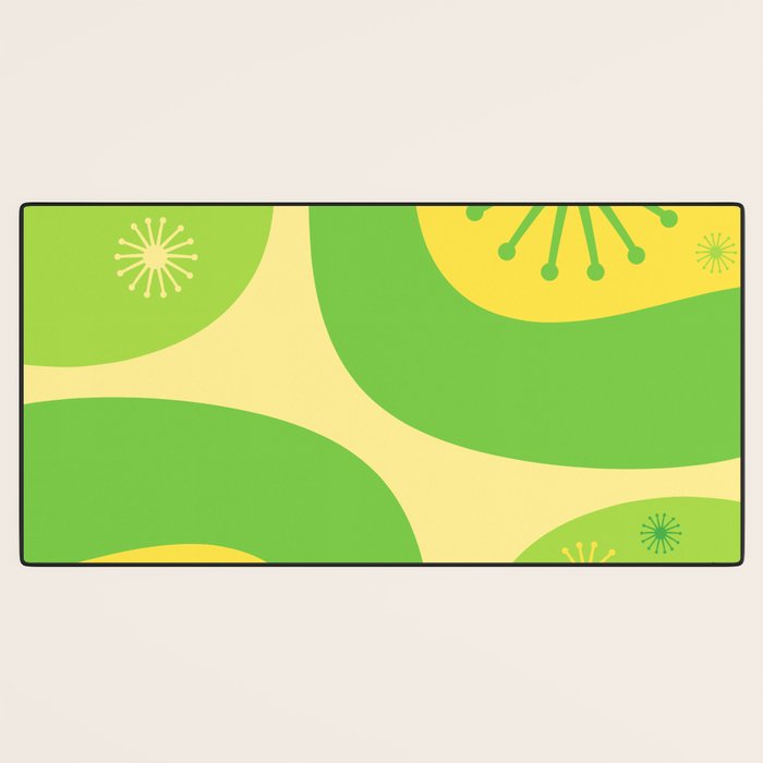 Mid Century Modern Atomic Groove Retro Abstract Pattern Lime Green and Yellow Desk Mat Gallery Image 3