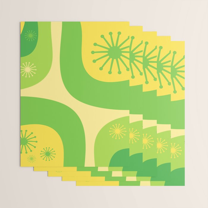 Mid Century Modern Atomic Groove Retro Abstract Pattern Lime Green and Yellow Wrapping Paper Gallery Image 3