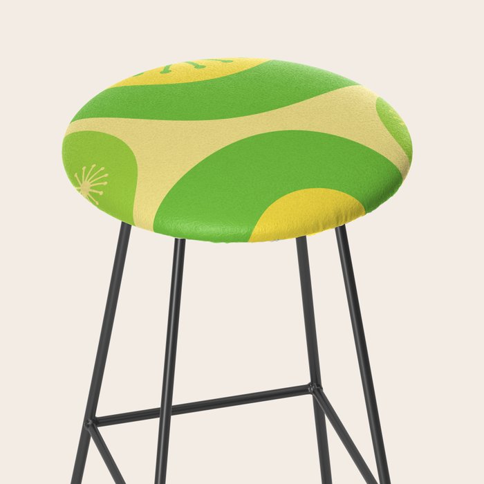 Mid Century Modern Atomic Groove Retro Abstract Pattern Lime Green and Yellow Stool Gallery Image 2