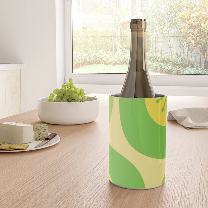 Mid Century Modern Atomic Groove Retro Abstract Pattern Lime Green and Yellow Wine Chiller Gallery Image 4