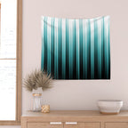 Aqua Teal Turquoise & White Abstract Soft Ombre Line Stripe Pattern on black - Aquarium SW 6767 Wall Tapestry Gallery Image 2