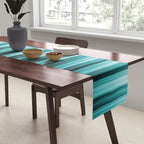 Aqua Teal Turquoise & White Abstract Soft Ombre Line Stripe Pattern on black - Aquarium SW 6767 Table Runner Gallery Image 2