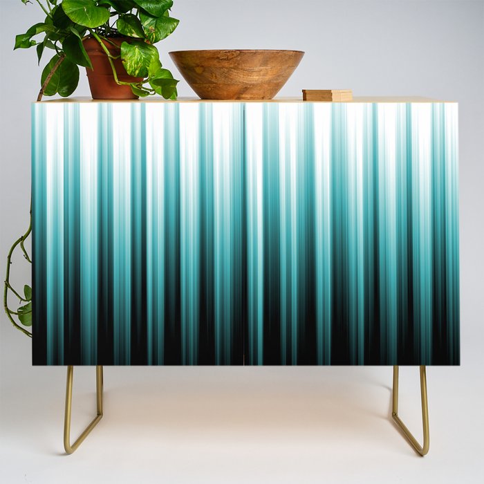 Aqua Teal Turquoise & White Abstract Soft Ombre Line Stripe Pattern on black - Aquarium SW 6767 Credenza Gallery Image 1