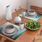 Aqua Teal Turquoise & White Abstract Soft Ombre Line Stripe Pattern on black - Aquarium SW 6767 Placemat Gallery Image 2