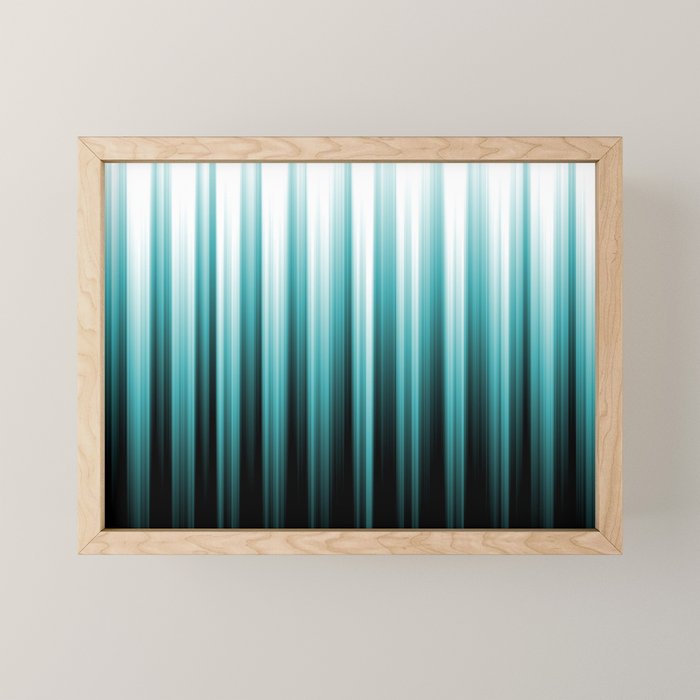 Aqua Teal Turquoise & White Abstract Soft Ombre Line Stripe Pattern on black - Aquarium SW 6767 Mini Art Print Gallery Image 1