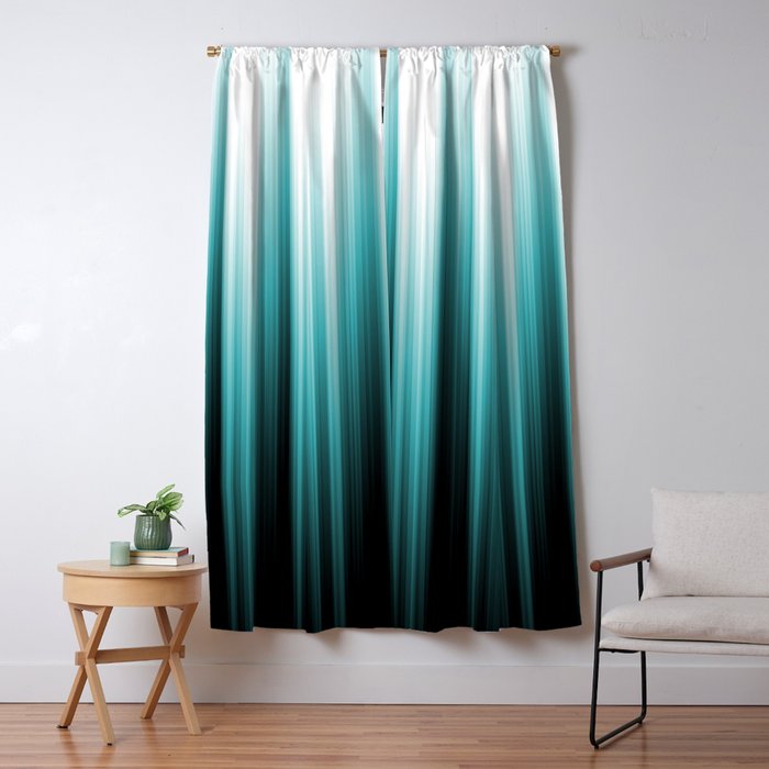 Aqua Teal Turquoise & White Abstract Soft Ombre Line Stripe Pattern on black - Aquarium SW 6767 Window Curtain Gallery Image 5