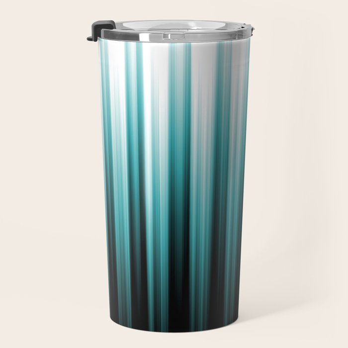 Aqua Teal Turquoise & White Abstract Soft Ombre Line Stripe Pattern on black - Aquarium SW 6767 Travel Mug Gallery Image 3
