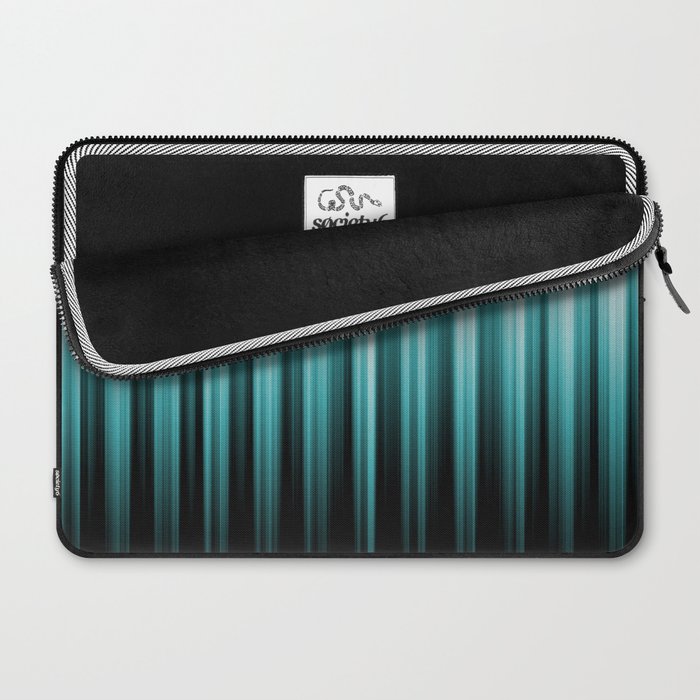 Aqua Teal Turquoise & White Abstract Soft Ombre Line Stripe Pattern on black - Aquarium SW 6767 Laptop Sleeve Gallery Image 2