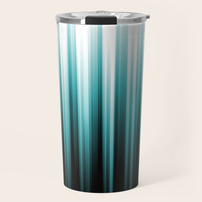 Aqua Teal Turquoise & White Abstract Soft Ombre Line Stripe Pattern on black - Aquarium SW 6767 Travel Mug Gallery Image 1