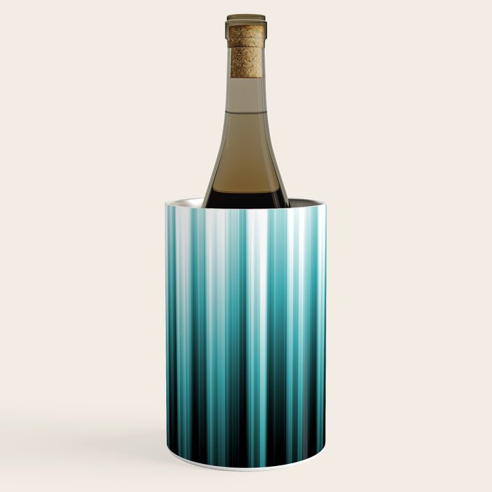 Aqua Teal Turquoise & White Abstract Soft Ombre Line Stripe Pattern on black - Aquarium SW 6767 Wine Chiller Gallery Image 1